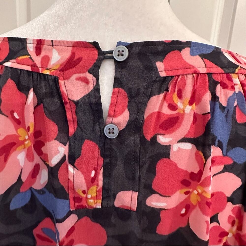 Loft Long Sleeve Floral Print Top, Size M. Black background with peach flowers - Picture 2 of 8